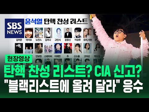 '윤석열 탄핵 찬성 리스트'에 'CIA 신고'까지, 탄핵 지지 연예인들 불똥…이승환 "이런 거 말고 블랙리스트에 올려달라" 응수 (현장영상) / SBS